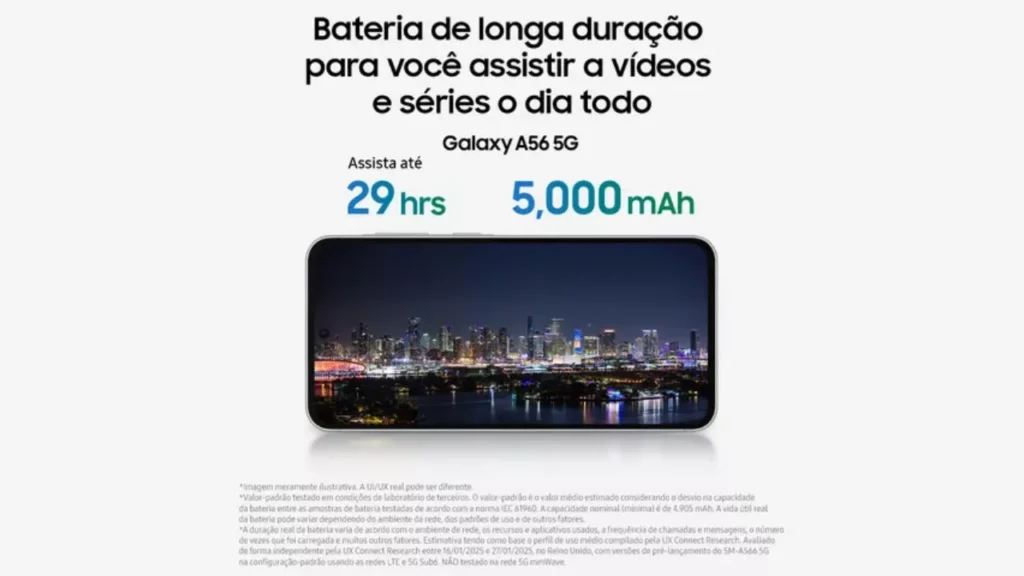 Bateria e carregamento do Samsung Galaxy A56