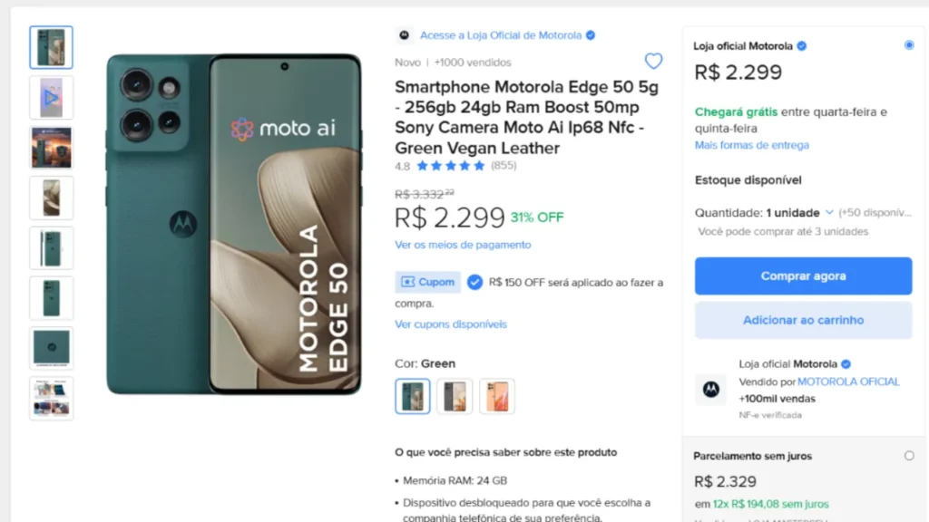Preço do Motorola Edge 50 no Mercado Livre
