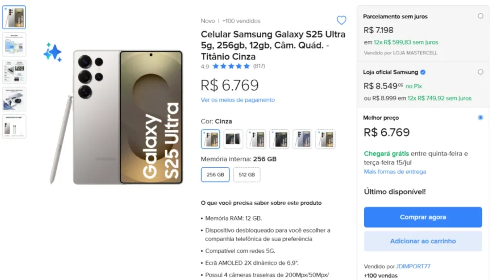 Galaxy S25 Ultra com preço baixo.