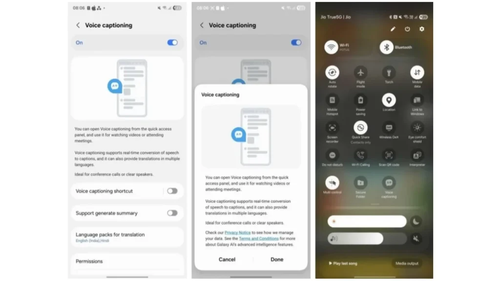 Legendas de voz na One UI 8